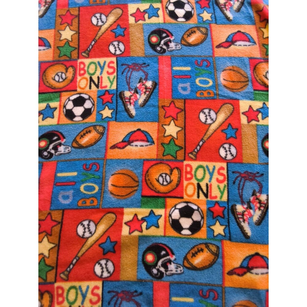 2 Yards 64x72 Cotton Flannel Fabric BOYS SPORTS Baseball Soccer Football